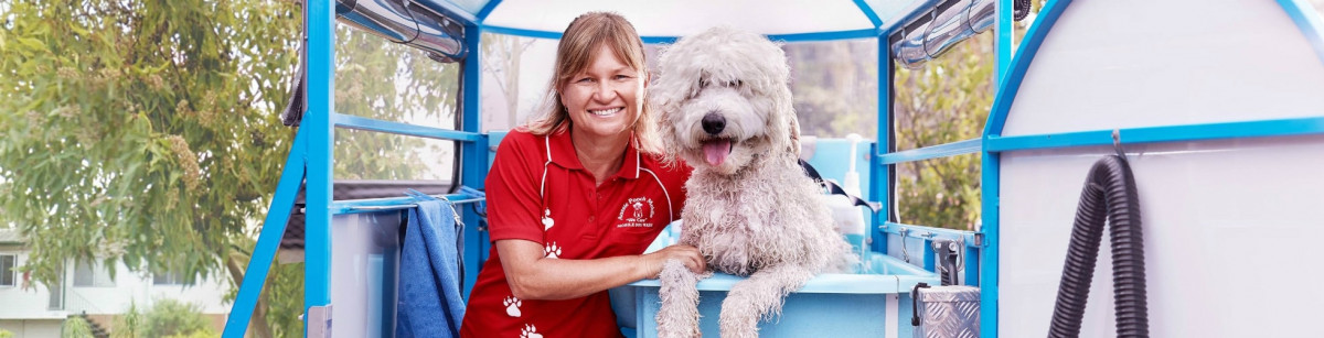 Chris Taylor Aussie Pooch Mobile dog wash banner b Christine Taylor Aussie Pooch Mobile Founder