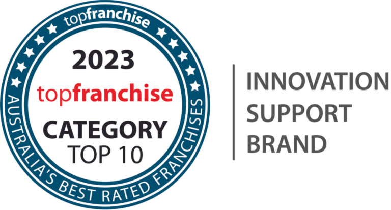 Topfranchise 2023 Innovation, Support, Brand, category badge